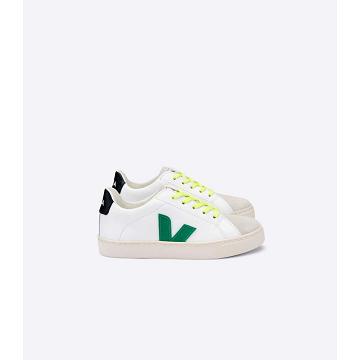 Kids' Veja ESPLAR LEATHER Sneakers White/Green/Black | SG 820NWY